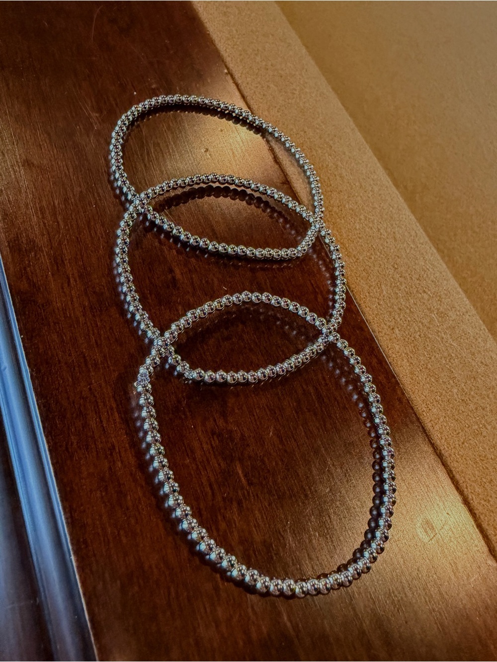 Stainless Steel Stretch Bracelets Set of 3 - 3mm Pearls - Picture 4 of 4